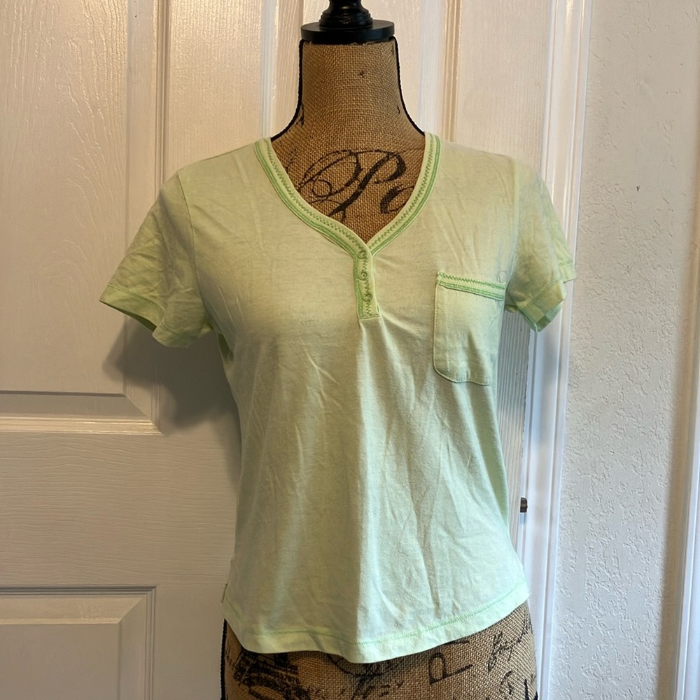 Jockey Y2K Light lime Green V-Neck Pajama cotton blend Women's Top Size S